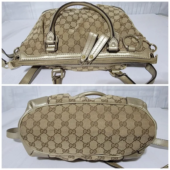 GUCCI Monogram Medium Sukey Satchel Bag Golden Beige